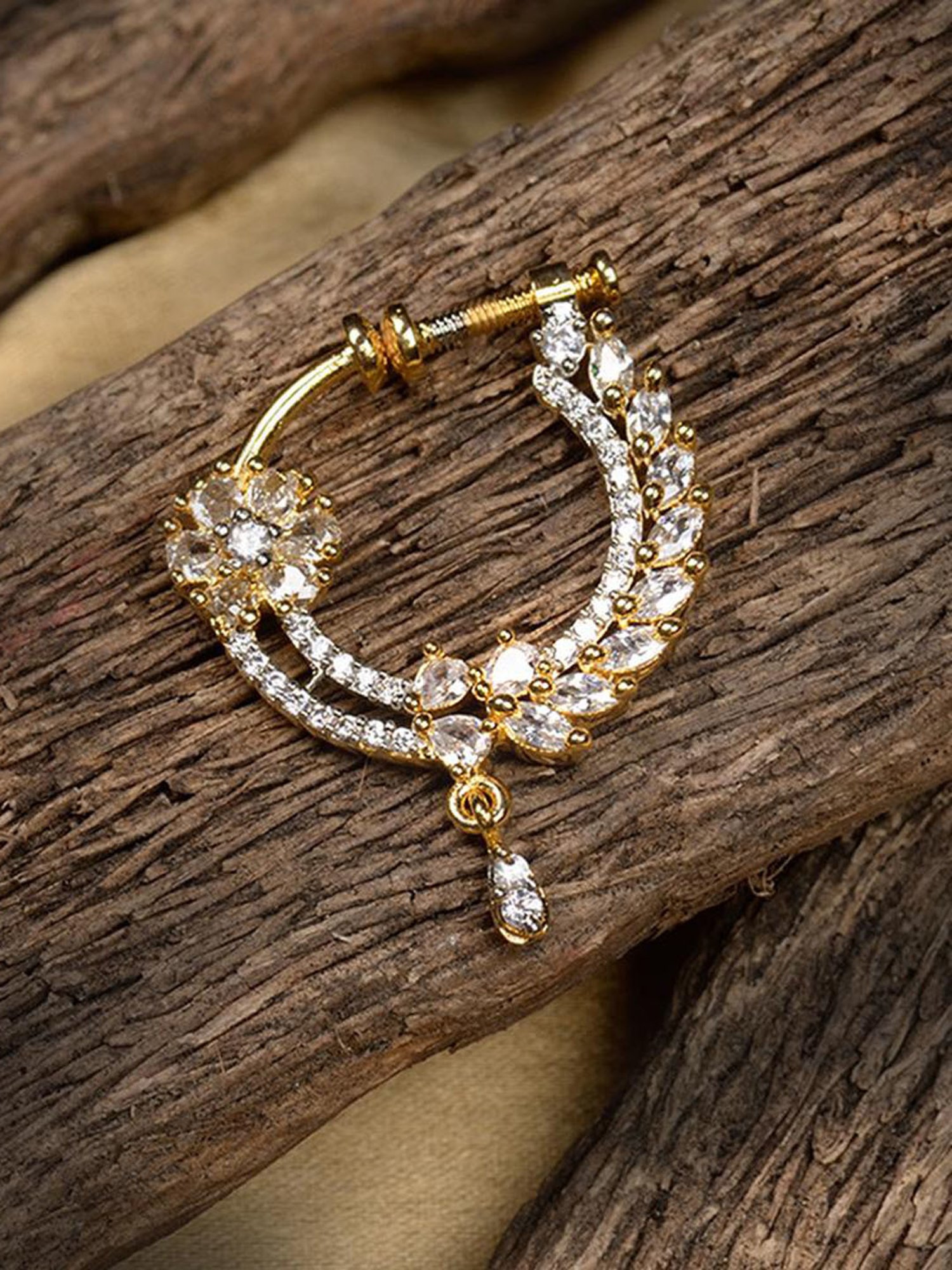 Saraf Rs Jewellery Gold Plated Ad Studded Handcrafted Nose Ring