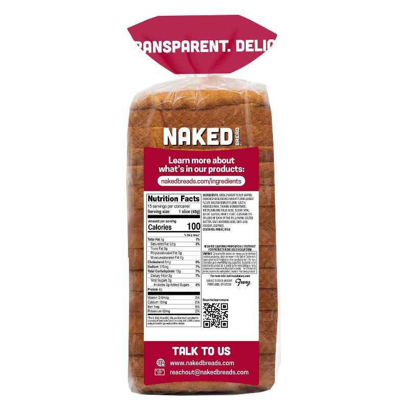 Naked Bread Honey Wheat Sandwich Bread - 22.5oz