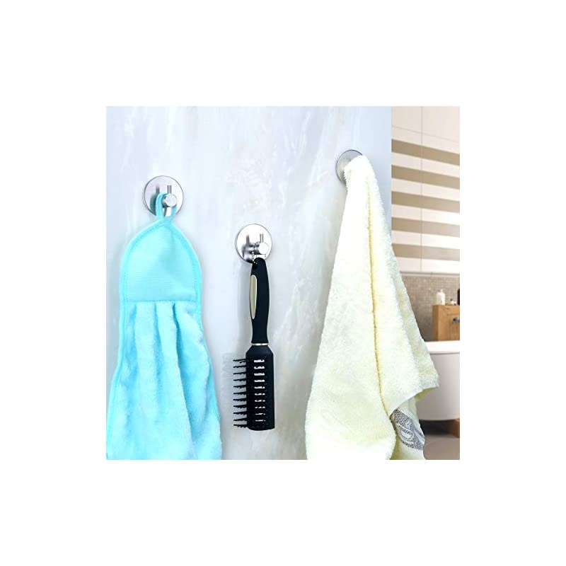 Adhesive Hooks Heavy Duty Towel Hanger Stick on Hooks for Hanging Door Cabinet Stainless Steel Towel Holders Sticky Hooks Wall Hangers-Kitchen Bathroom Home (Round Base)-4 Packs