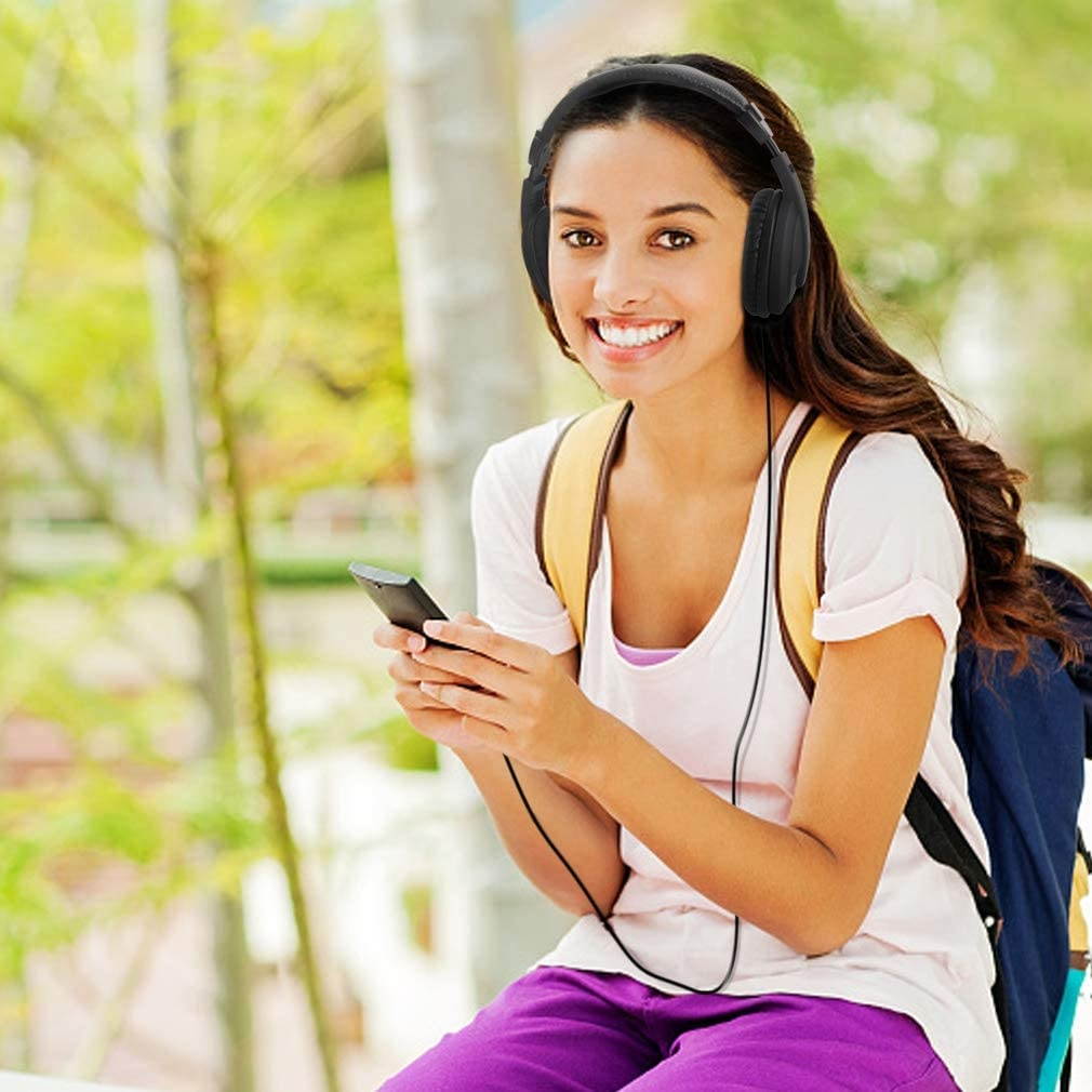 Over Ear Headphones with Microphone Lightweight Stereo Wired Headset 3.5mm Audio Jack for Smartphones Tablets Laptops MP4 PS4 Office School Classroom Online Chat Students Teens Adults (Black)