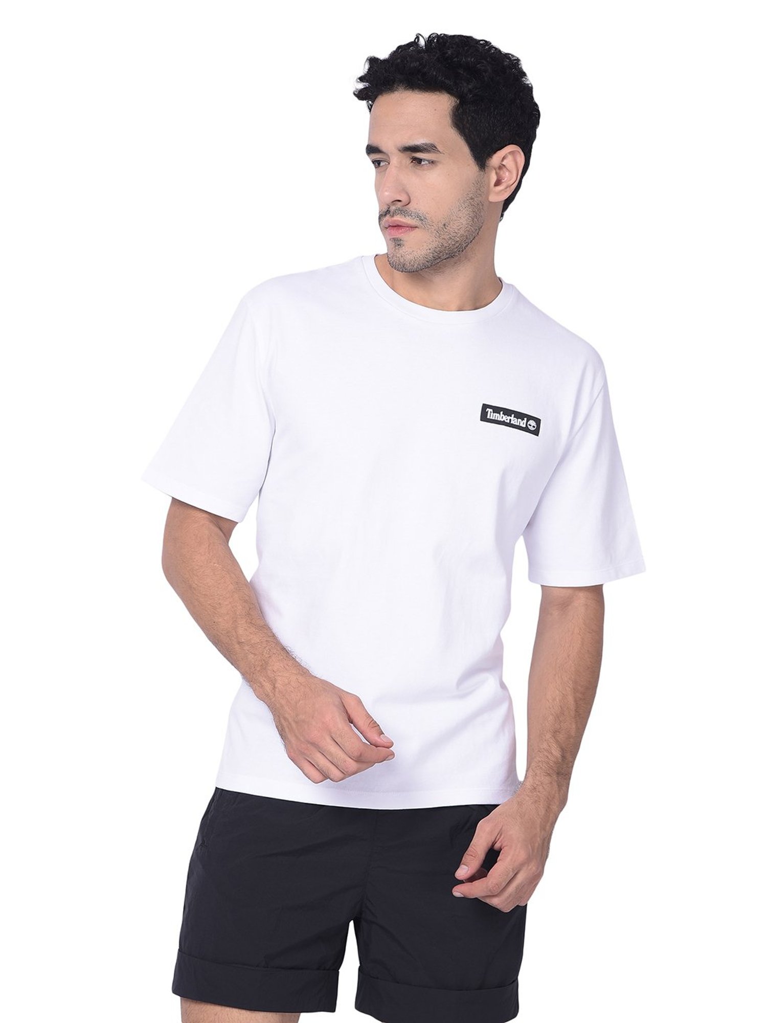 Timberland White Regular Fit Logo Print Crew T-Shirt