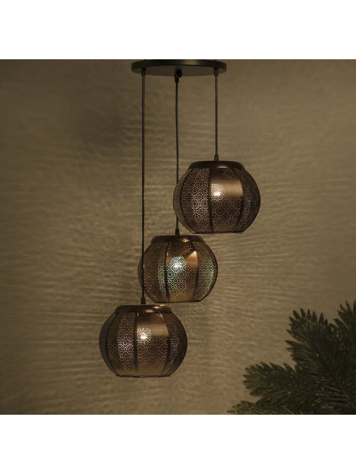 Homesake 3-Lights Round Cluster Brown Metal Classic Moroccan Pendant Light - Set of 1