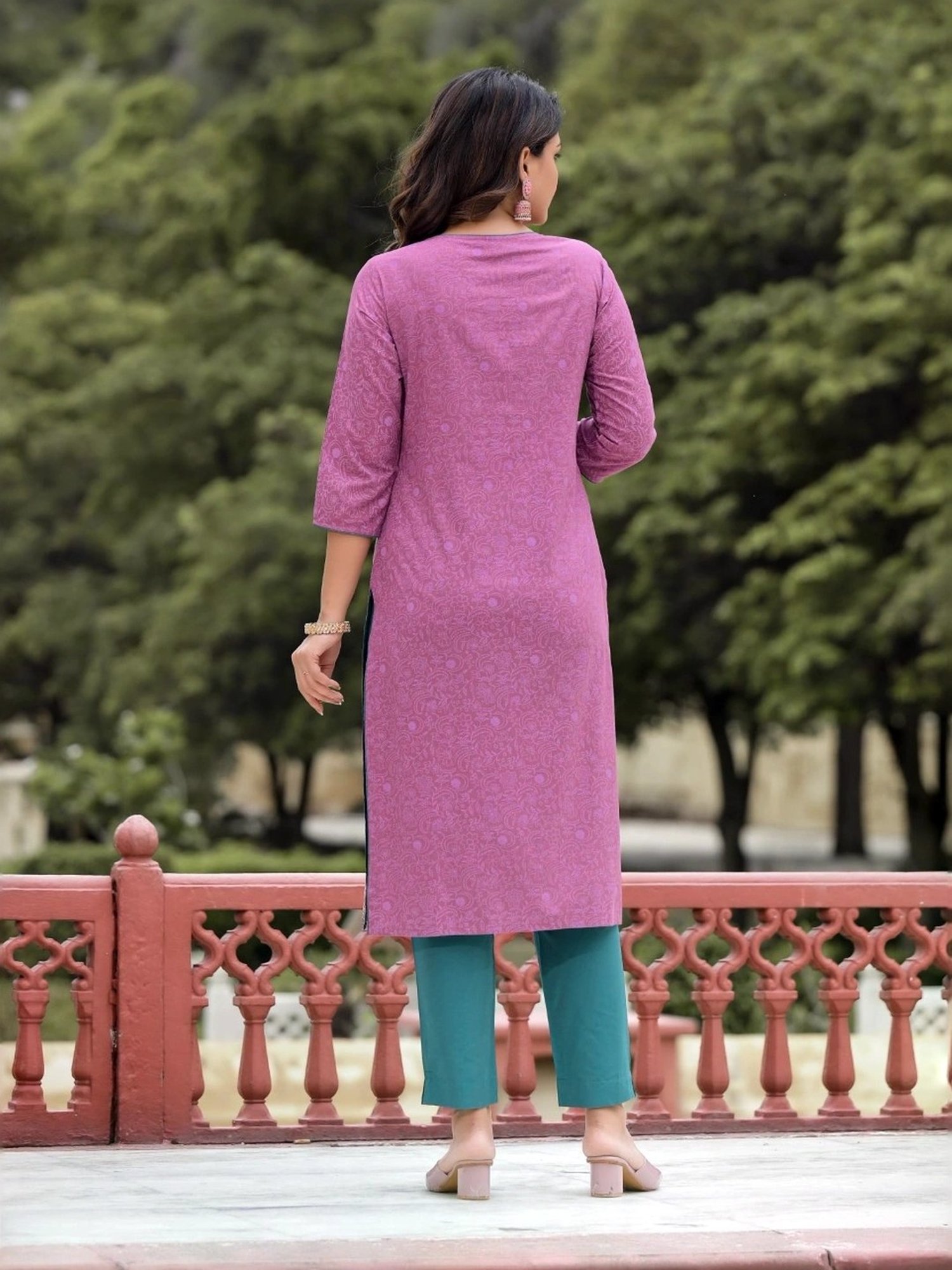 Juniper Purple Printed Kurta Pant Set With Dupatta