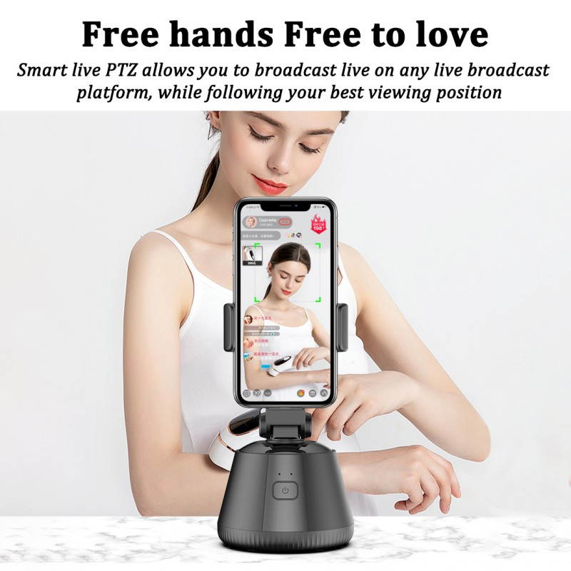 360&deg; Rotation Auto Face&Object Tracking Live Broadcast Streaming Smart Shooting Camera Phone Mount,Cature 360&deg;Camera  Selfie Mount Auto Countdown For All Cellphone(Black)