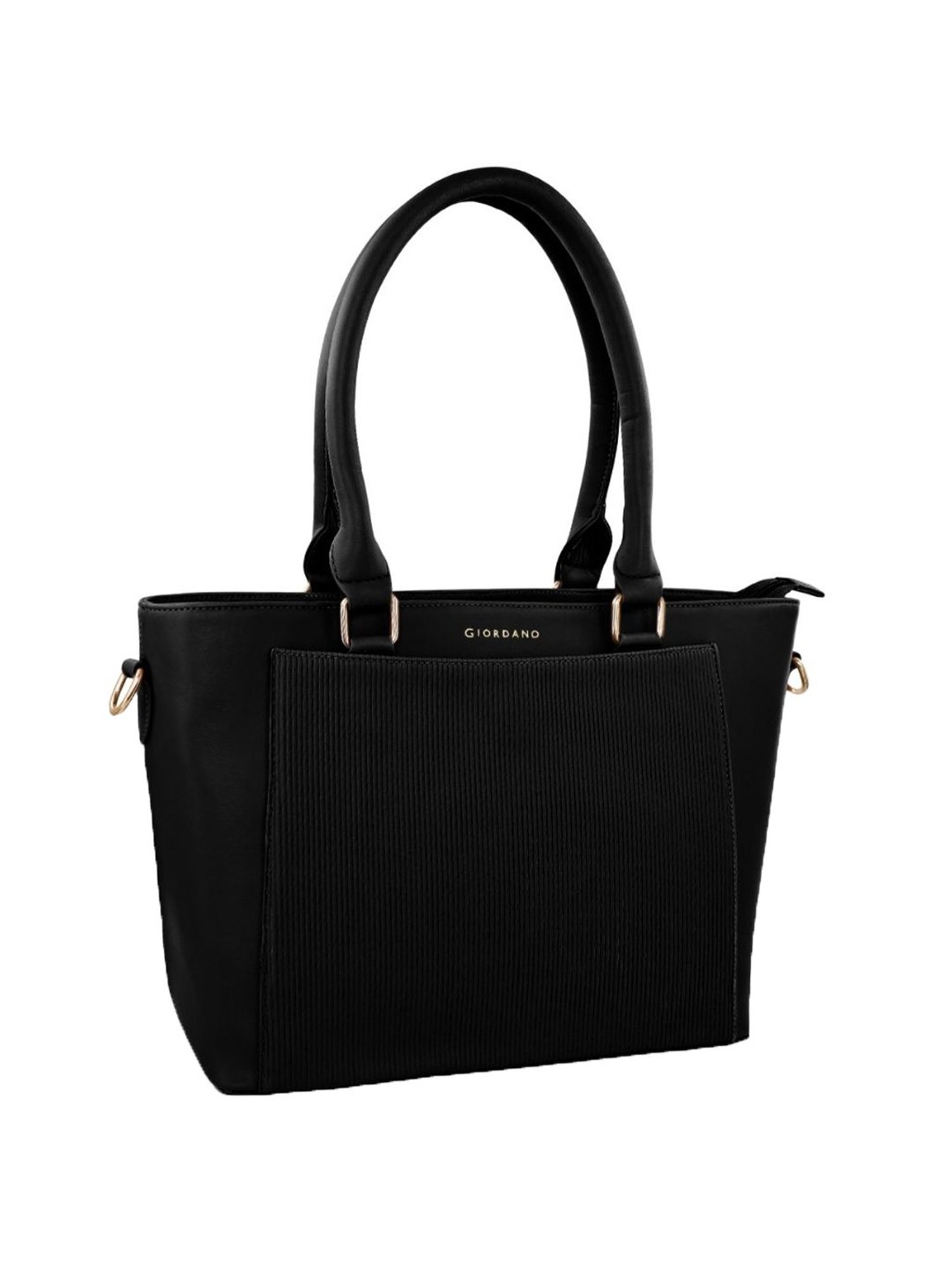 Giordano Black Textured Medium Tote Handbag