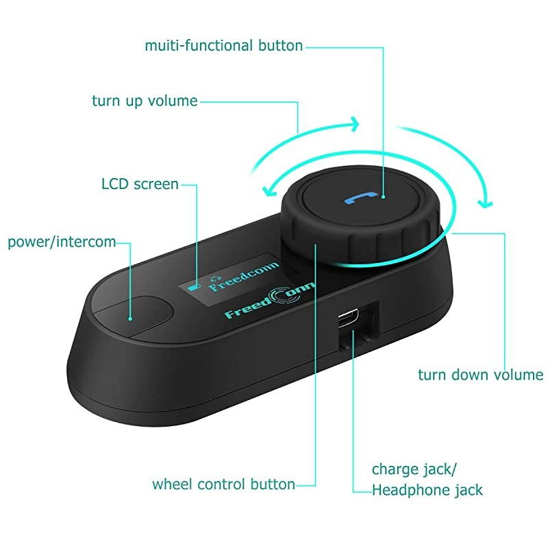 TCOMSC Hard Mic Bluetooth Helmet Communication Intercom Systems for Motorcycle LCD Screen 800M TwoWay Handsfree Bluetooth Interphone Intercom Headset with FM Radio Waterproof 1 Pack