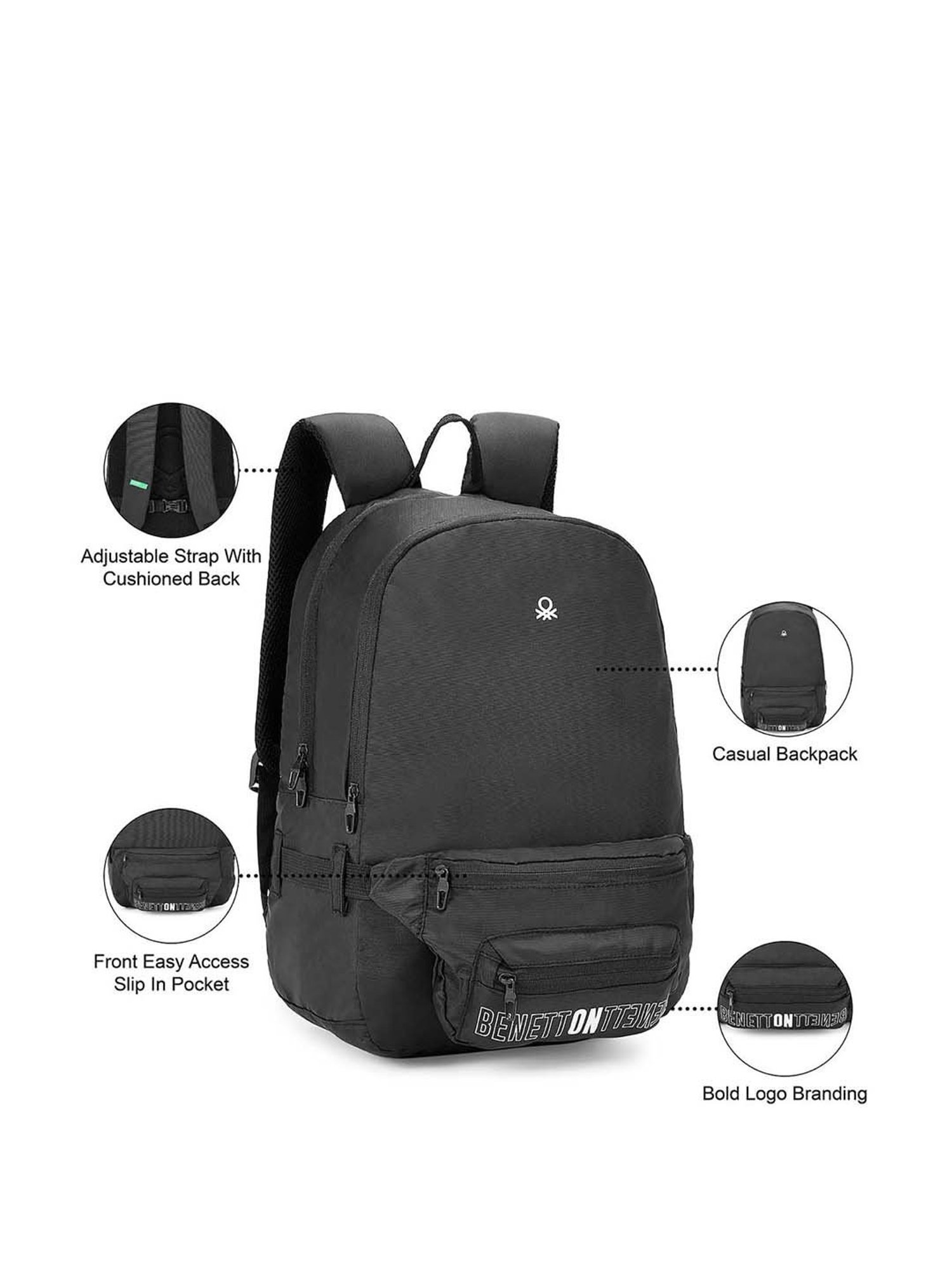 United Colors of Benetton Olivine 9 Ltrs Black Small Laptop Backpack