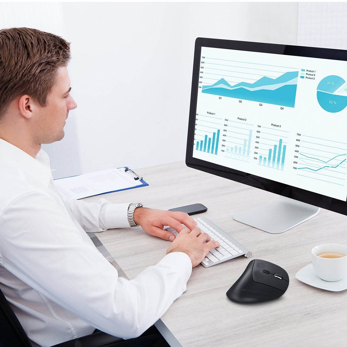 Ergonomic Wireless Mouse, Vertical 2.4G Optical Gaming Mouse - Prevention of Mouse arm -Tennis Elbow (RSI Syndrome),3 Adjustable DPI 3200/1600/1200 Levels for Laptop, PC, MacBook, Notebook etc.