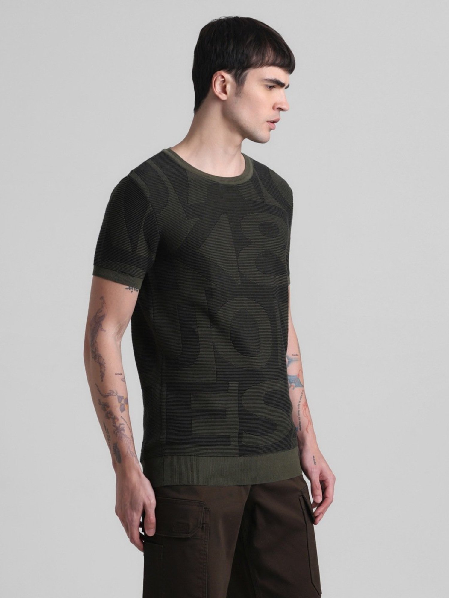 Jack & Jones Cypress Cotton Slim Fit Self Pattern Sweater