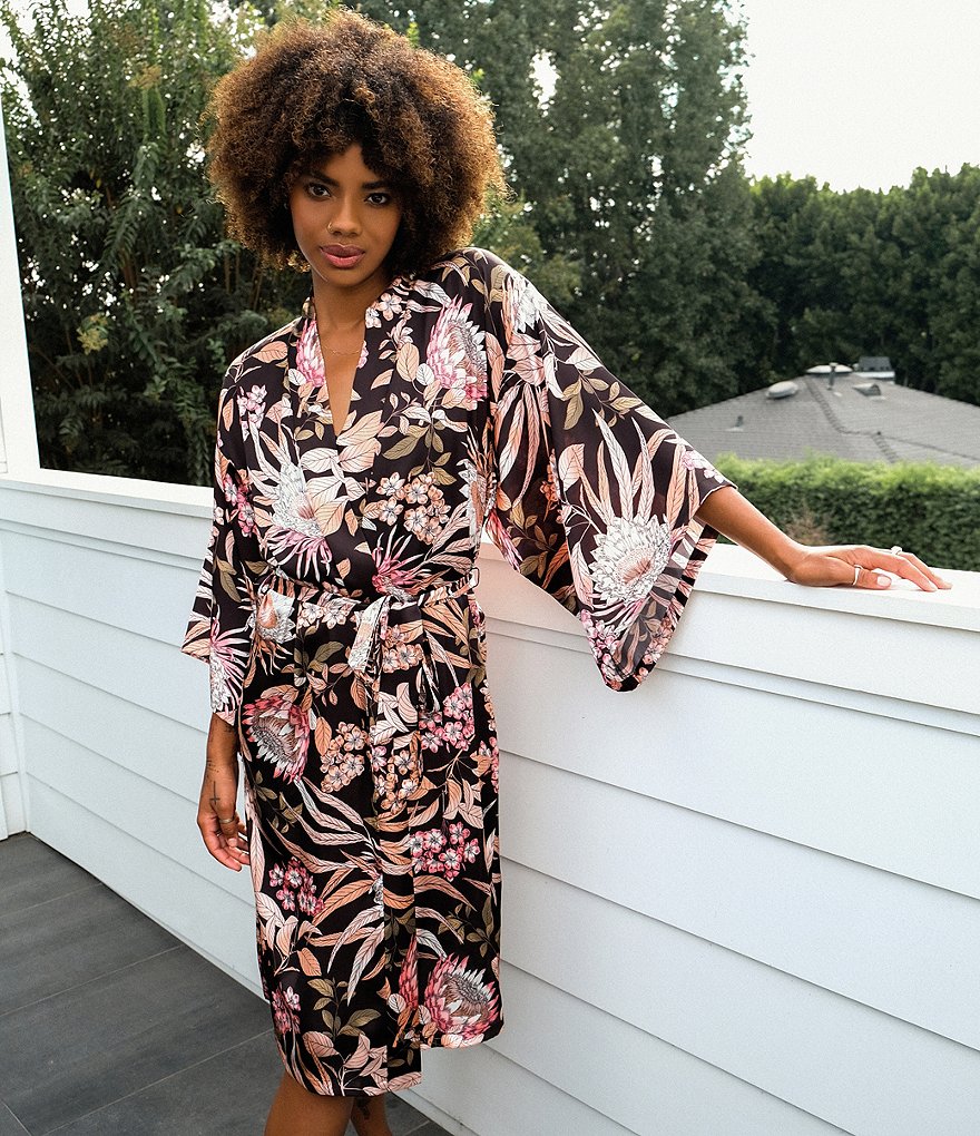 Lauren Ralph Lauren Paisley Print Satin Short Wrap Robe
