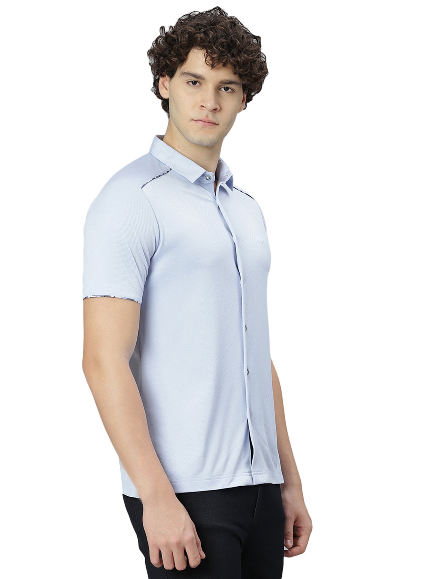 Slowave Sky Blue Regular Fit Printed Shirt