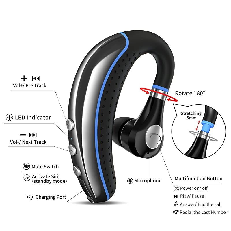 Bluetooth Headset  Wireless Earpiece V50 Ultralight Hands Free Business Earphone with Mic for BusinessOfficeDriving
