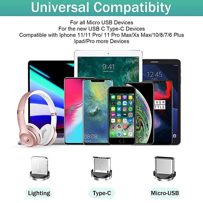 Charging Cable [3-Pack, 3ft/6ft/6ft] Phone Charger Cable, 3 in 1 Cable, Compatible for Micro USB, i-Products and Type C Charging Cable