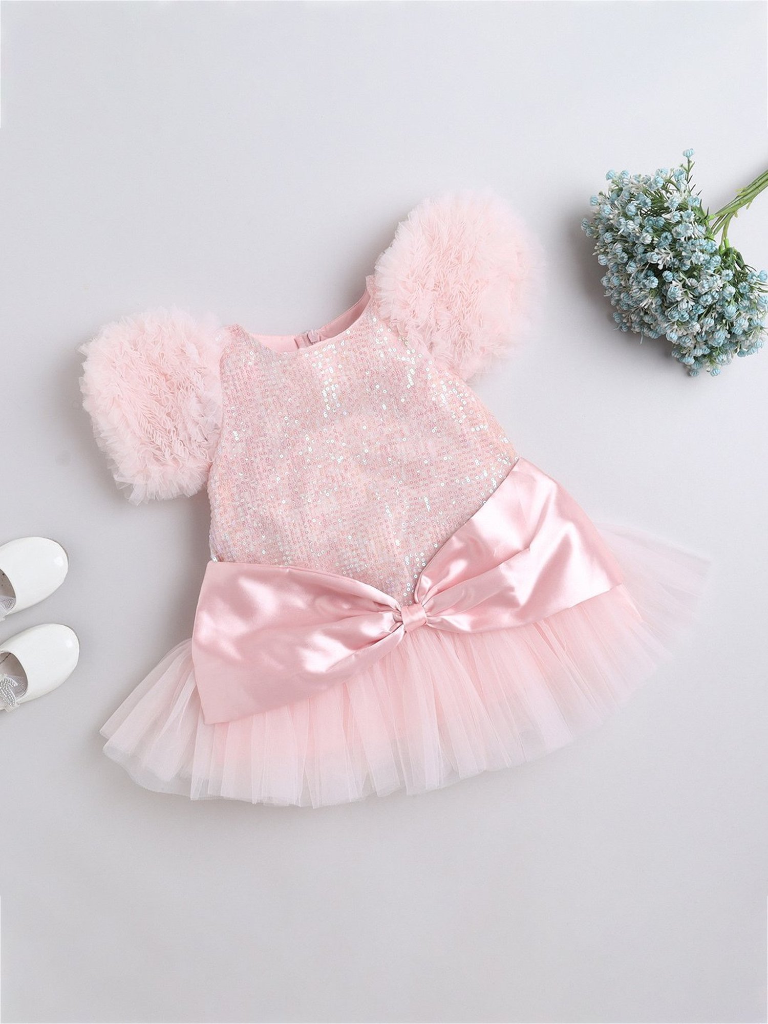 Many Frocks Kids Pink Embellished Dress