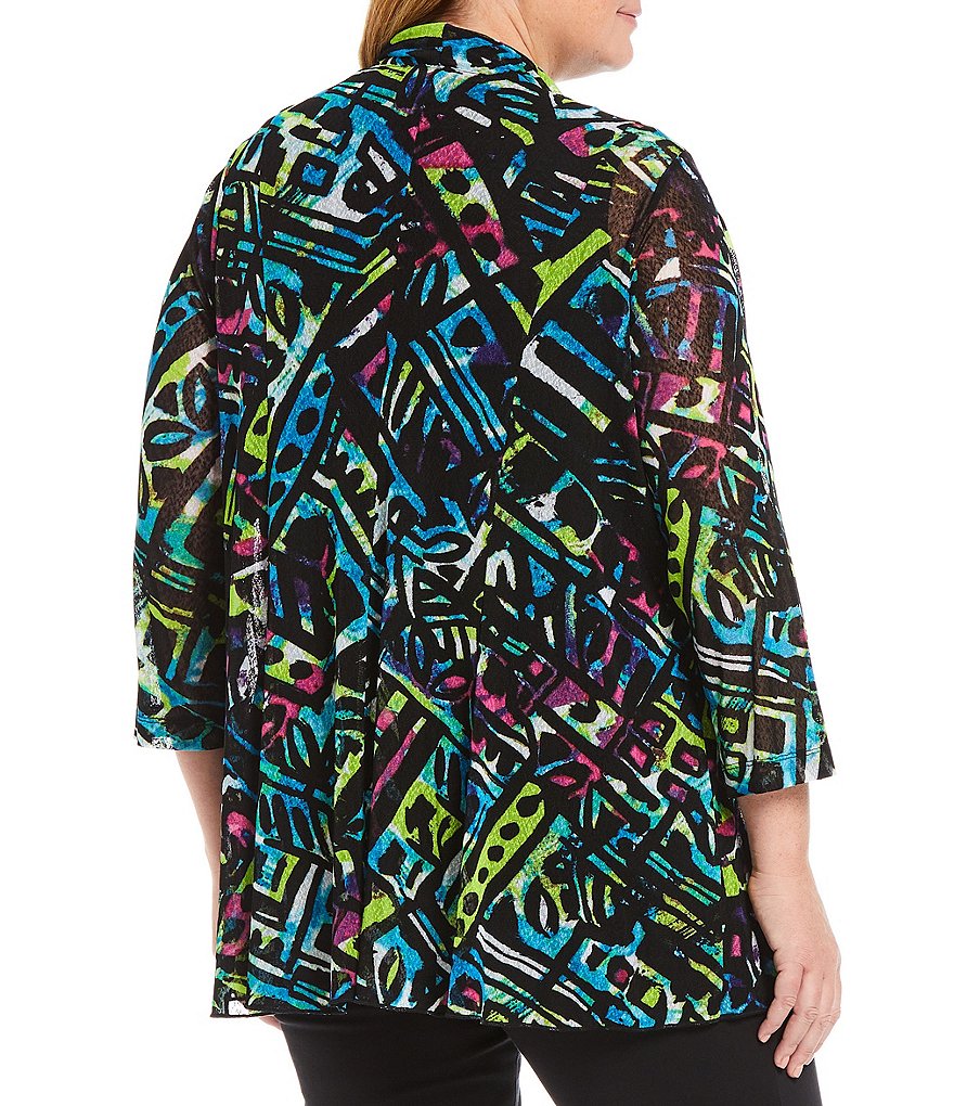 Democracy Plus Size Floral Print 3/4 Puff Sleeve V-Neck Knit Top