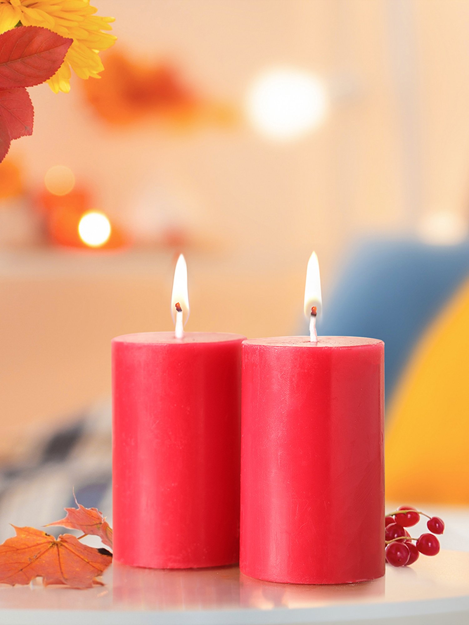 IRIS Pink Home Fragrances Damask Rose Fragrance Pillar Candles - Set of 2