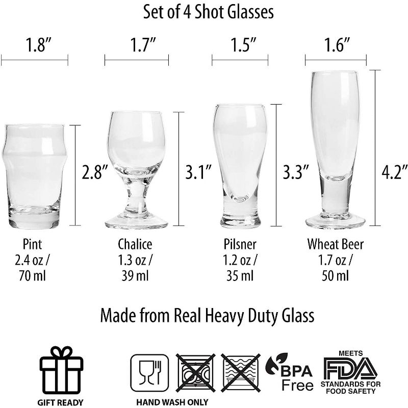 UT Brands Craft Shots 1.2 - 2.4oz Shot Glasses | Set of 4