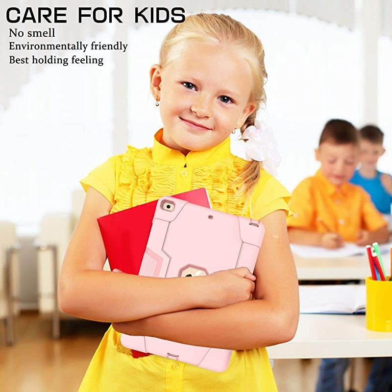 iPad 10.2 Case 2020 iPad 8th Generation Case/2019 iPad 7th Generation Case, Shockproof Rugged Protective Case with Kickstand, Rose Gold