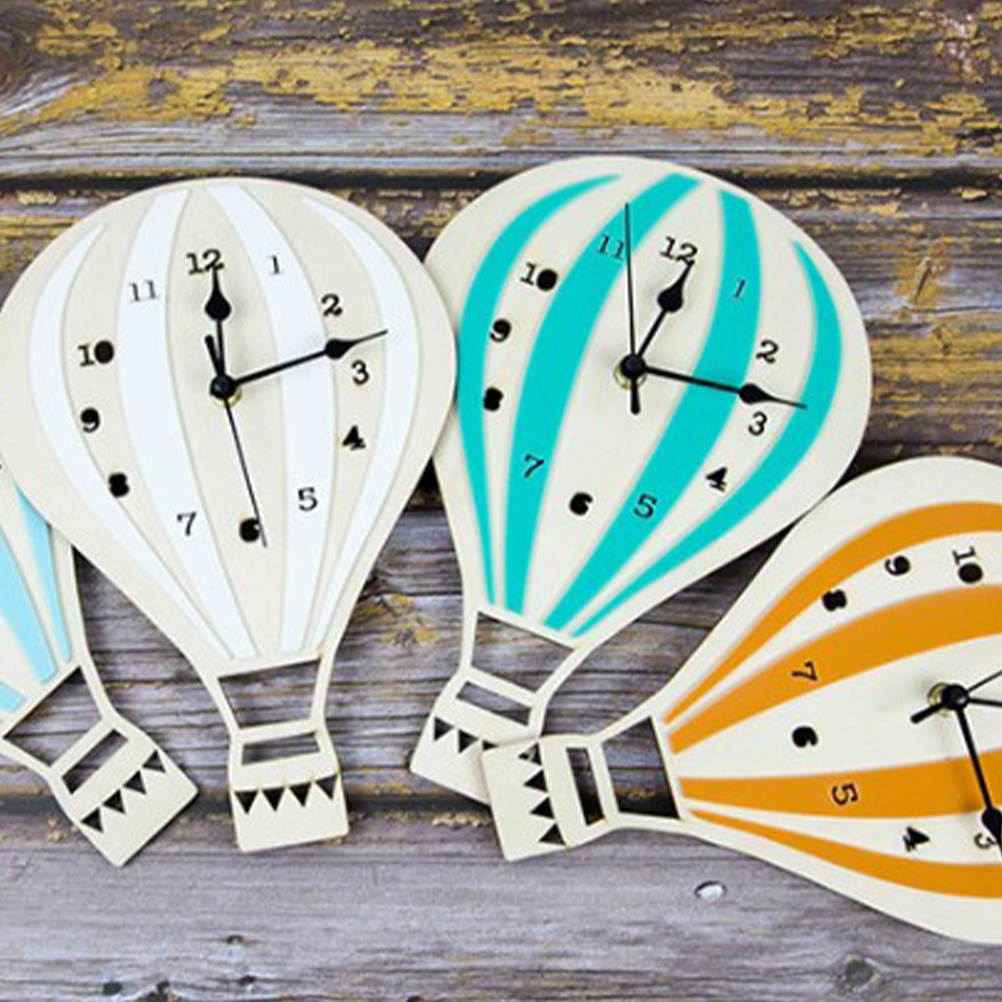 Hot Air Balloon Shaped Wall Clock Mute Wall Decorative Clock Art Decor Wall Clock for Home Office Living Room without Battery (Pink)