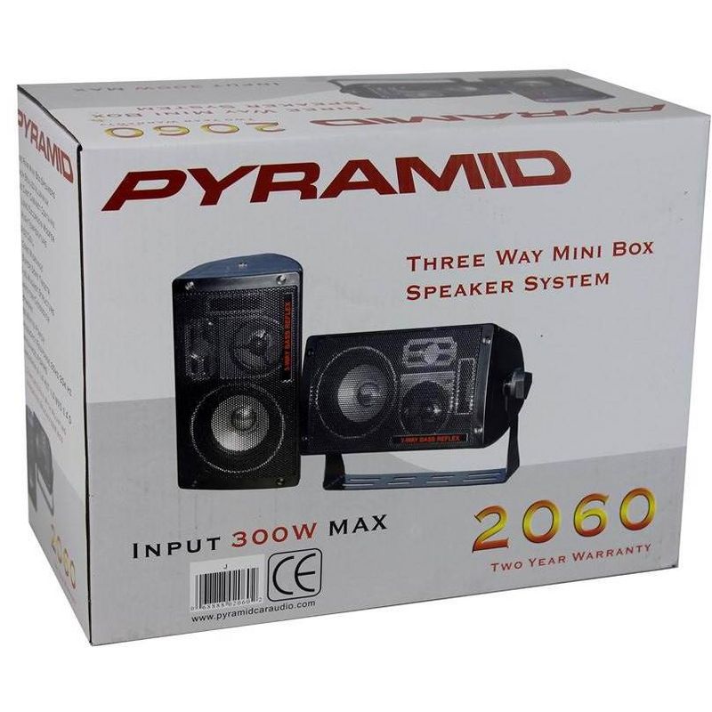 Pyramid 2060 300W 3-Way Car Audio Mini Box Speakers Indoor Stereo System (Pair)
