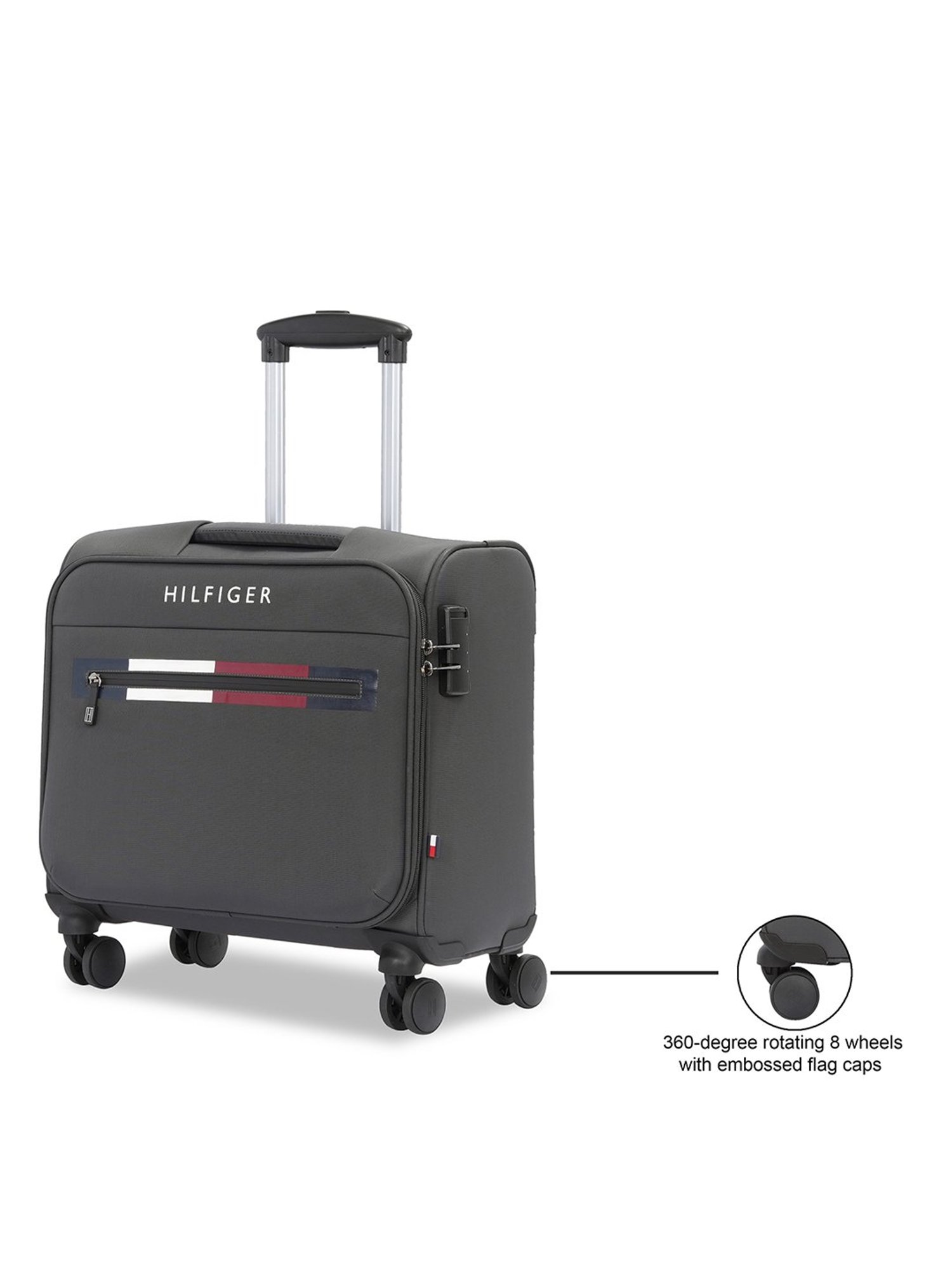 TOMMY HILFIGER Illinois Grey 8 Wheels Small Soft Cabin Trolley Bag 44 cm