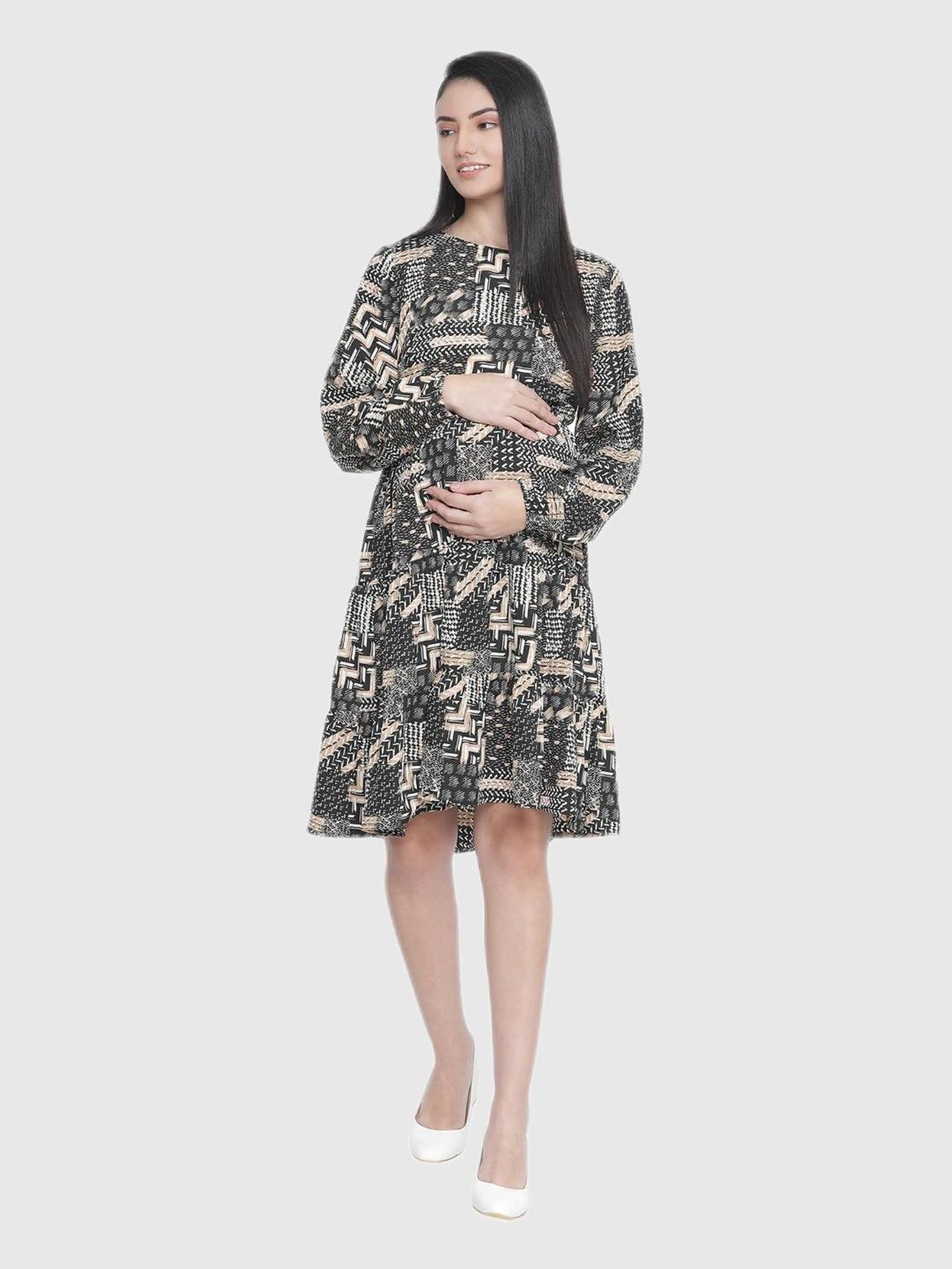 Oxolloxo Black Printed Maternity Dress