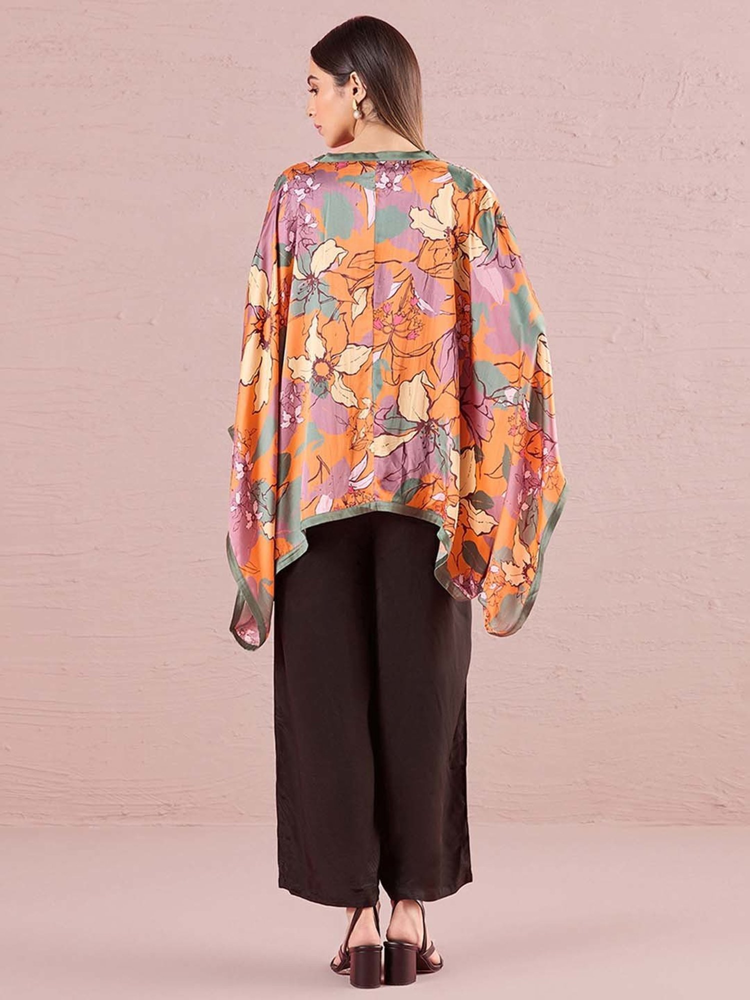 navyasa by liva Black & Orange Printed Jumpsuit With Shrug