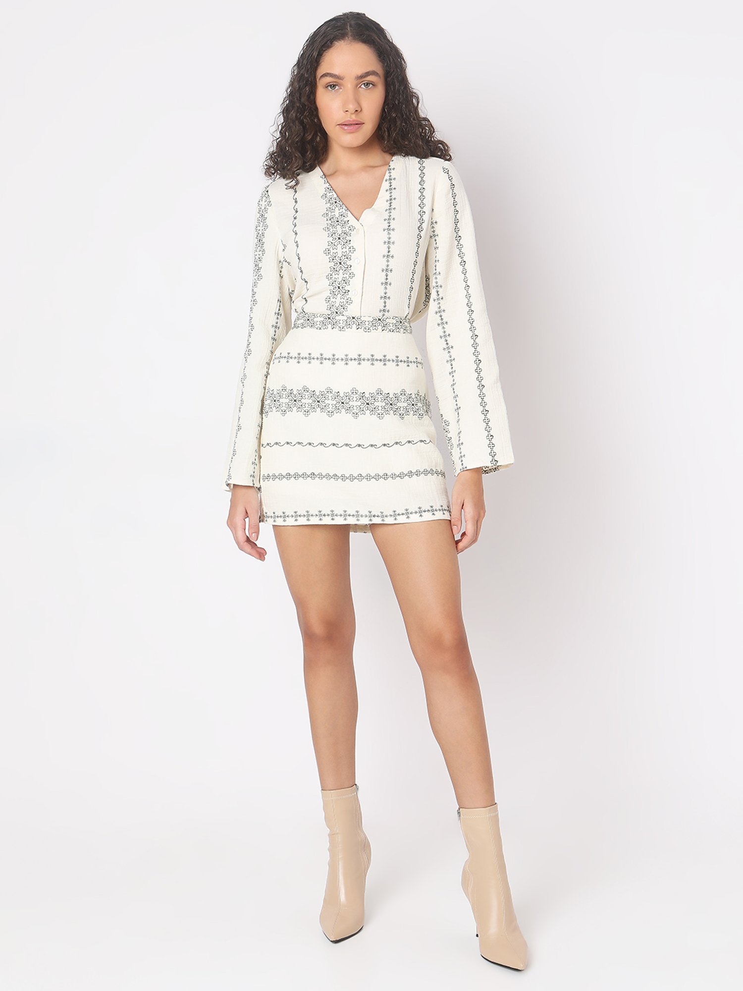 Vero Moda Off White Printed A-Line Mini Skirt
