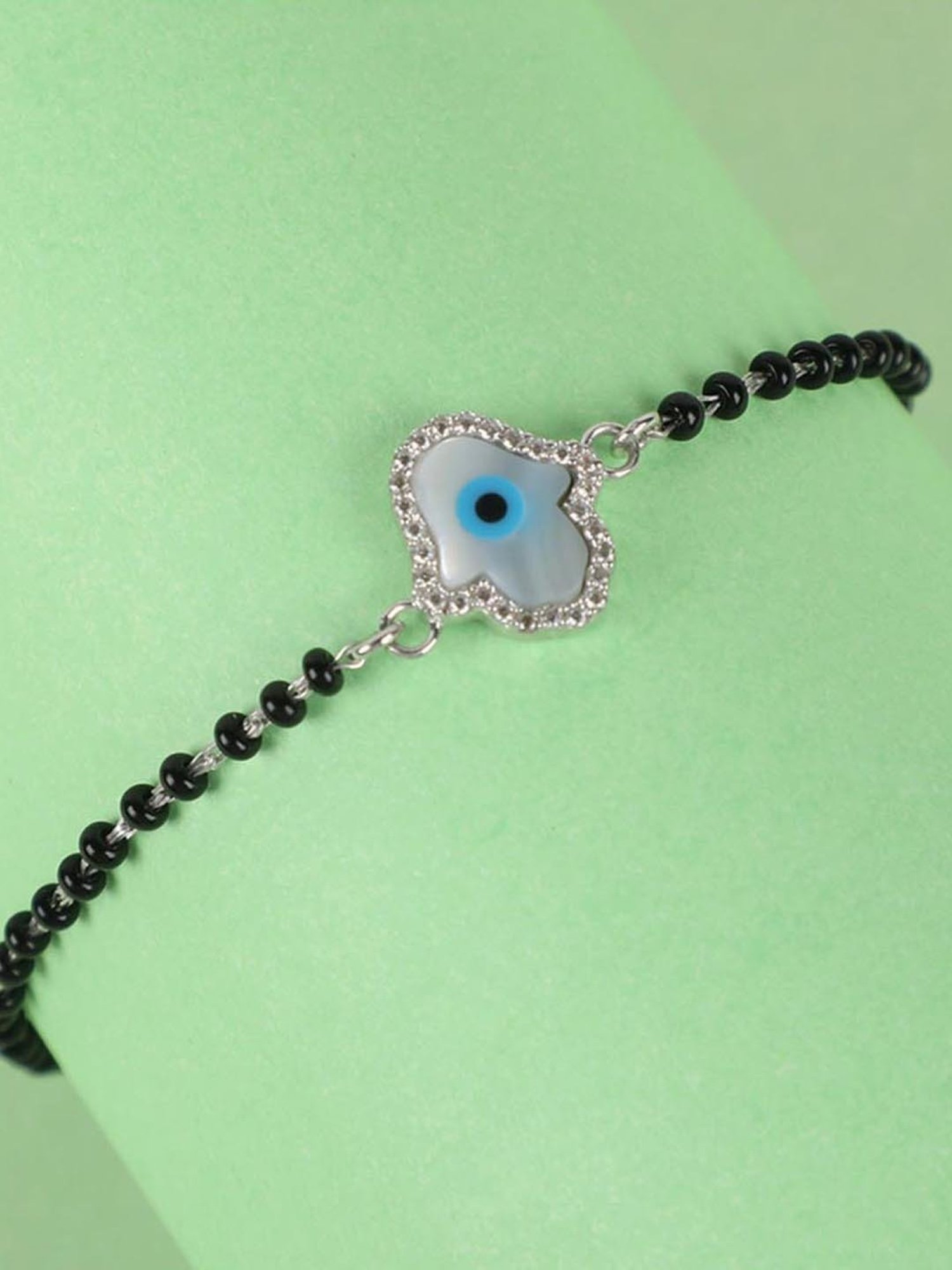 Clara 92.5 Sterling Silver Evil Eye Hamsa Mangalsutra Bracelet for Women