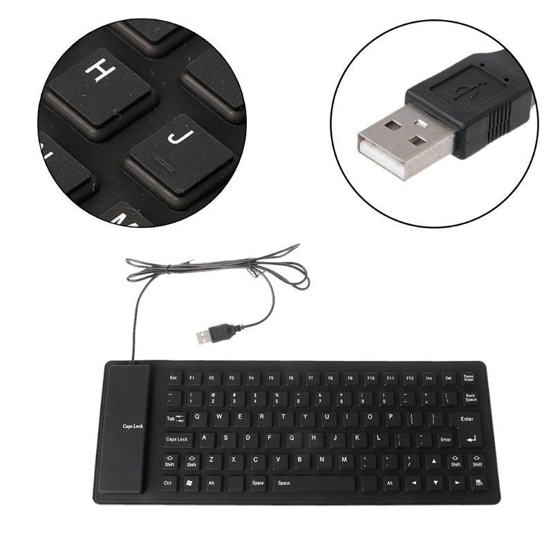 Flexible Keyboard for Computer 85 Keys Foldable USB Wired Silicone Water-resistant Washable Keyboards