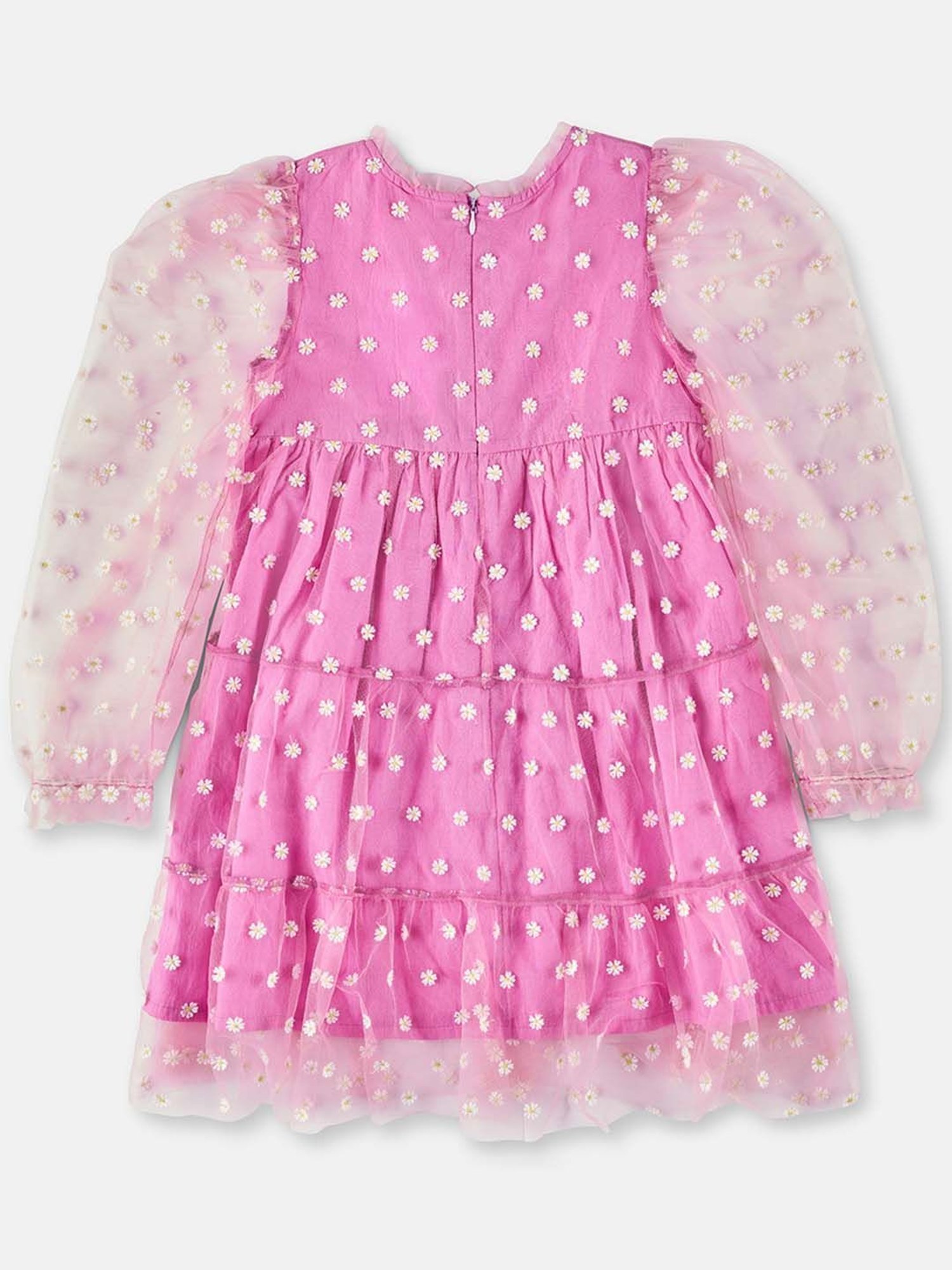 Angel & Rocket Kids Pink Embroidered Full Sleeves Dress