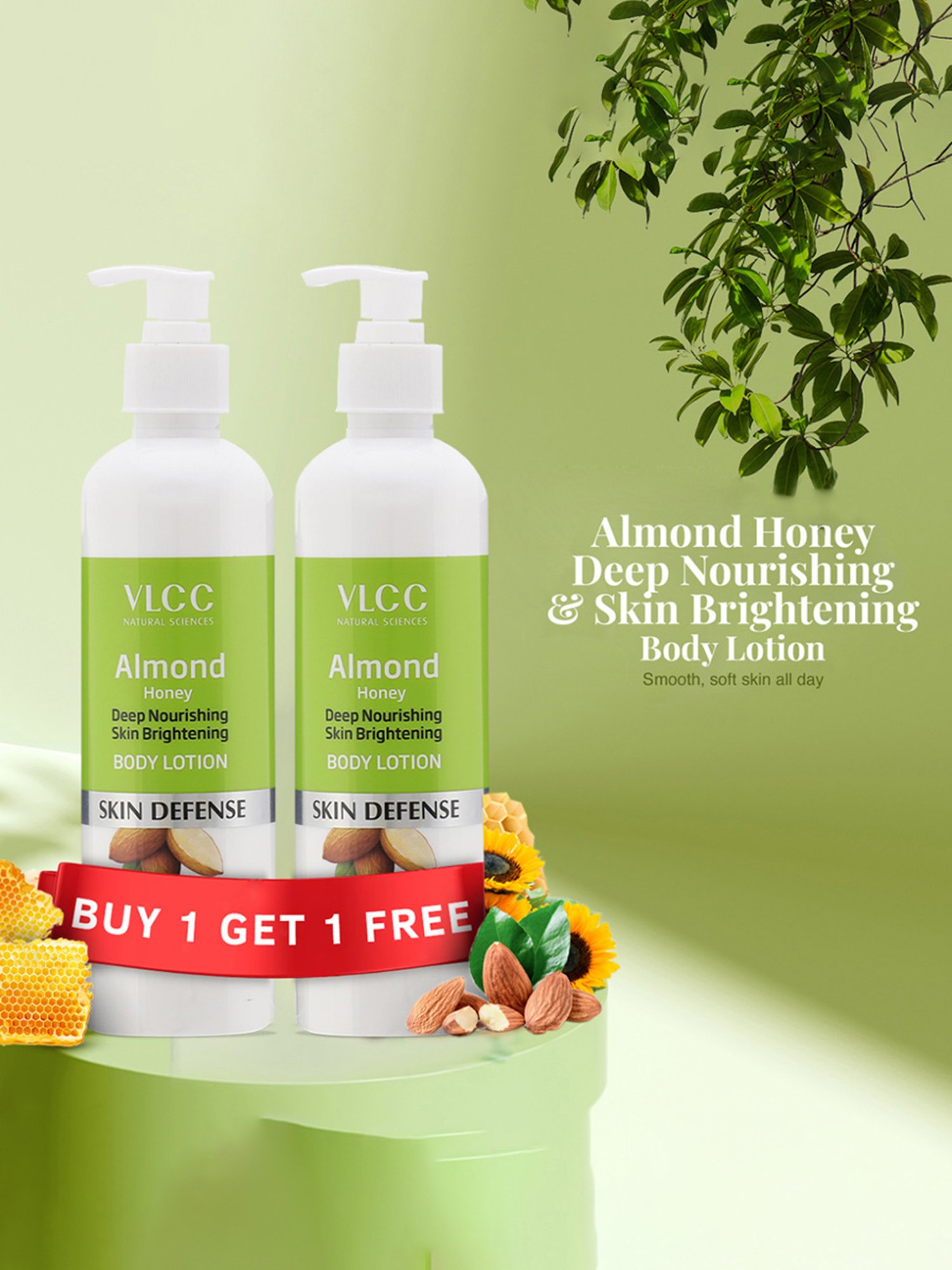 VLCC Turmeric Berberis Face Wash and Sunscreen Lotion SPF 25 PA+, Almond Body Lotion Combo