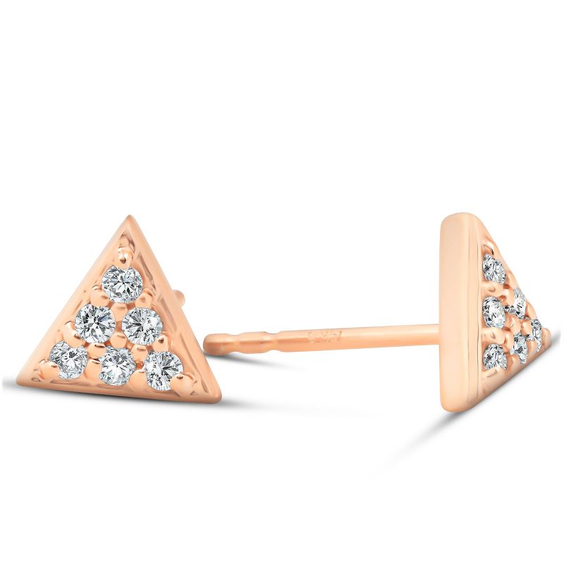 Pompeii3 14k Rose Gold Triangle Pave 1/10Ct Diamond Studs Womens Earrings