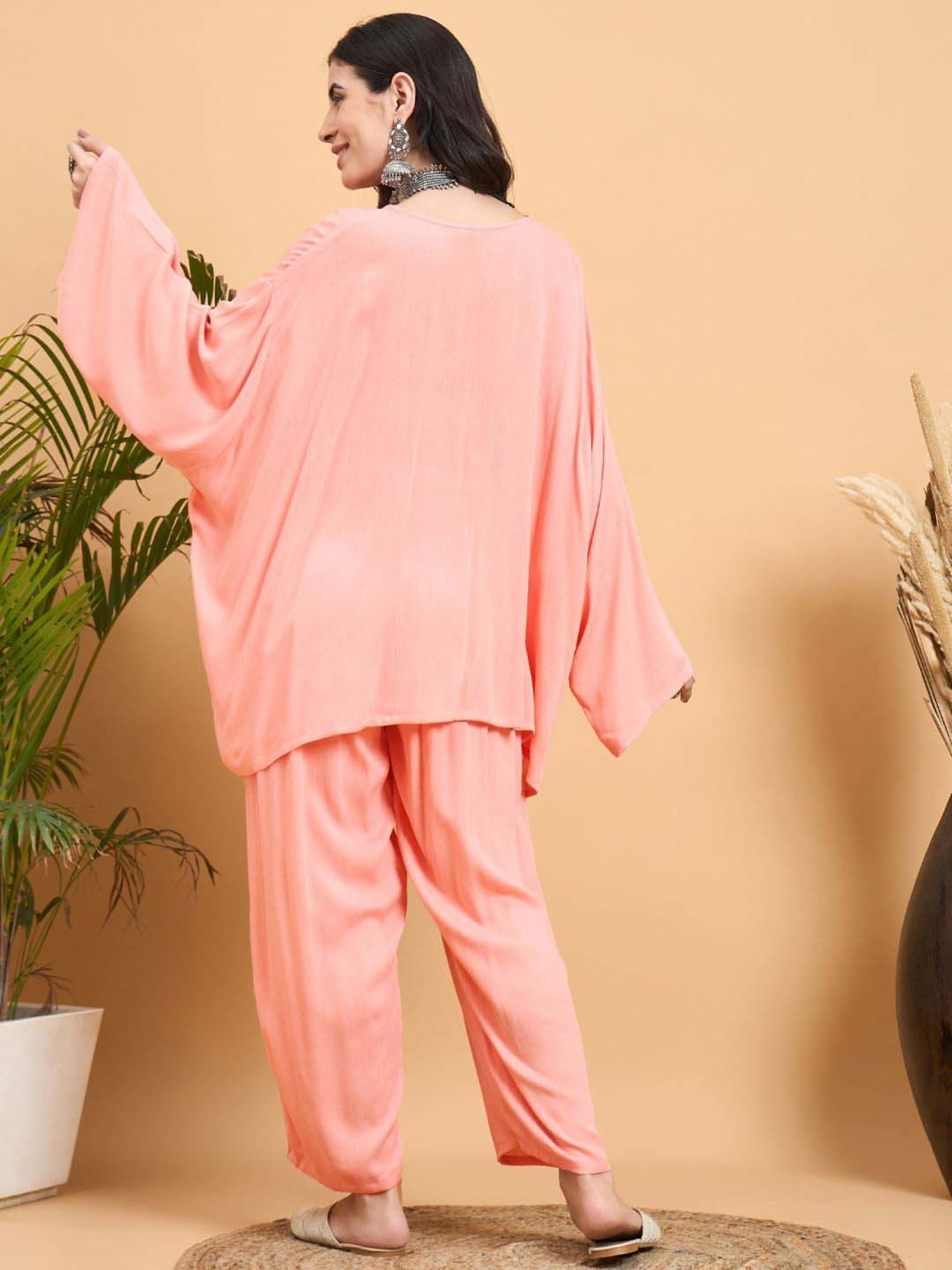 Inweave Peach Regular Fit Kaftan & Palazzo Set