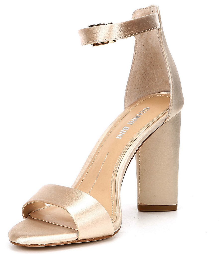 Gianni Bini Joenah Satin Ankle Strap Block Heel Dress Sandals