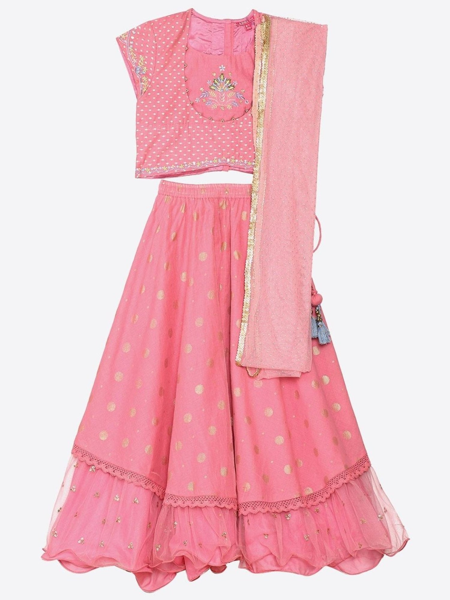 Biba Kids Pink Embroidered Lehenga Cholis