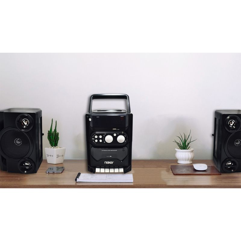 Naxa Portable MP3/CD Player with AM/FM Stereo Radio Cassette Player/Recorder, Twin Detachable Speakers, Remote Control & USB Input