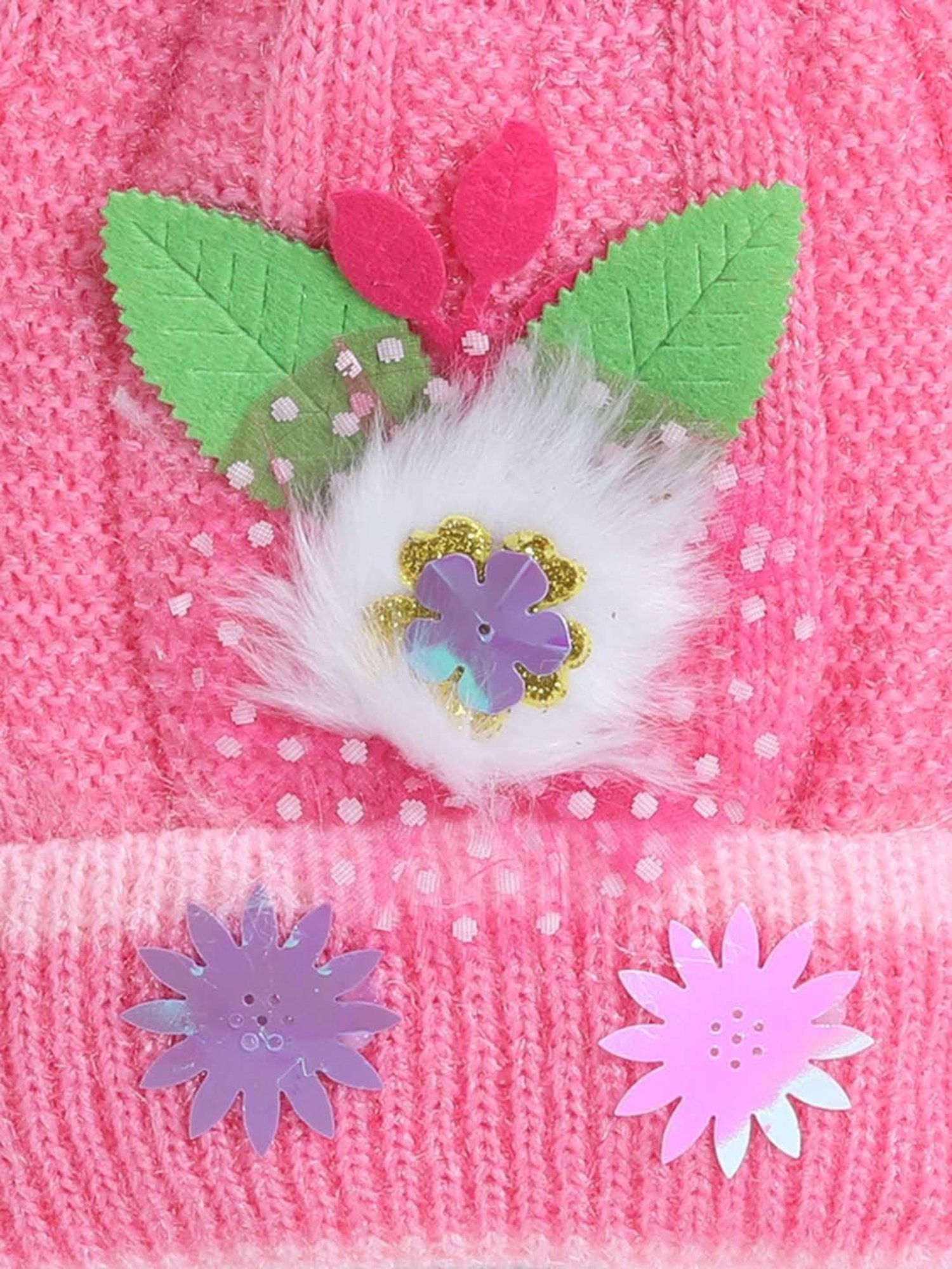 The Magic Wand Kids Pink Applique Winter Cap