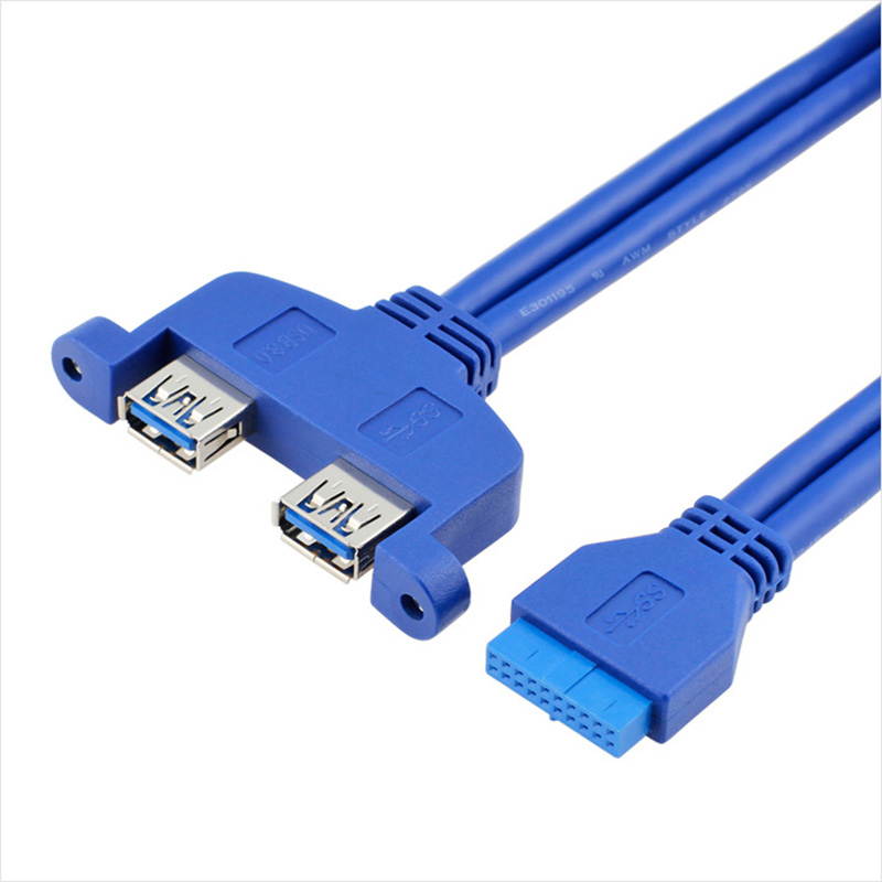 50cm Dual Port USB 3.0 to Motherboard Mainboard 20pin Header Adapter Cable w/ Rear PCI Bracket Panel,20-pins to 2 X USB A Female