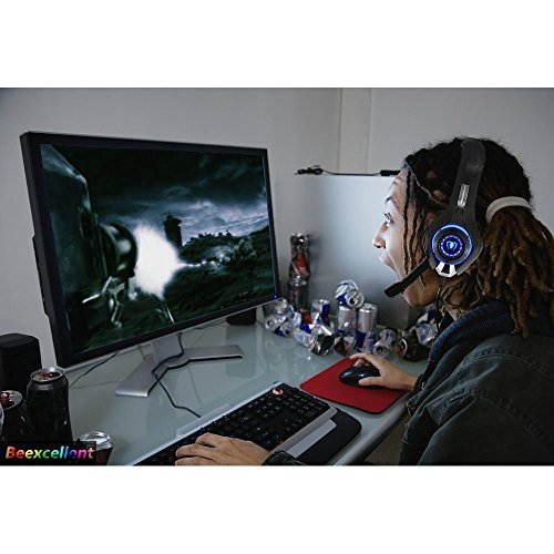 Beexcellent Gaming Headset, Bass Enhanced Headphone for Playstation PS4 PSP Xbox One Tablet iOS iPad Smartphone Free Adapter Cable for PC with Mic Noise Cancelling Black+Blue