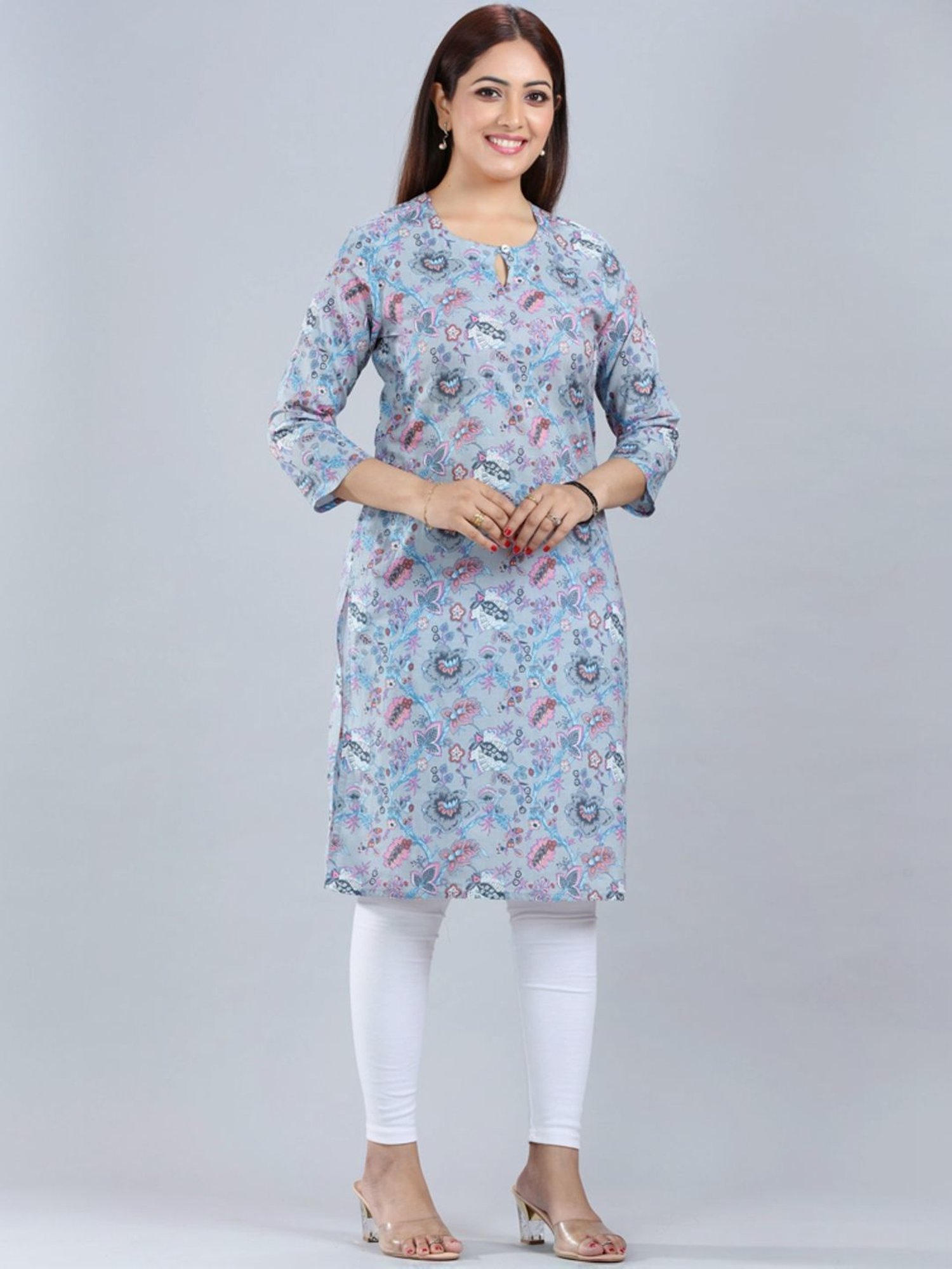 Cotton Culture Grey Cotton Printed Straight Kurta