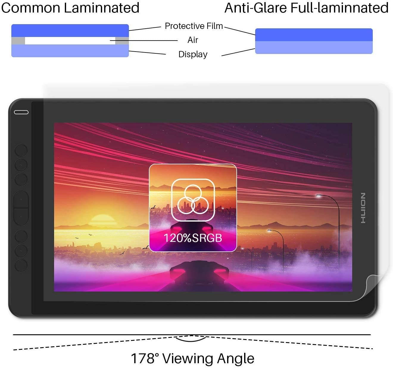 2020 HUION KAMVAS 13 Graphics Drawing Tablet with Full-Laminated Screen Android Support Battery-Free Sylus Tilt 8 Press Keys,13.3inch Pen Display, Purple