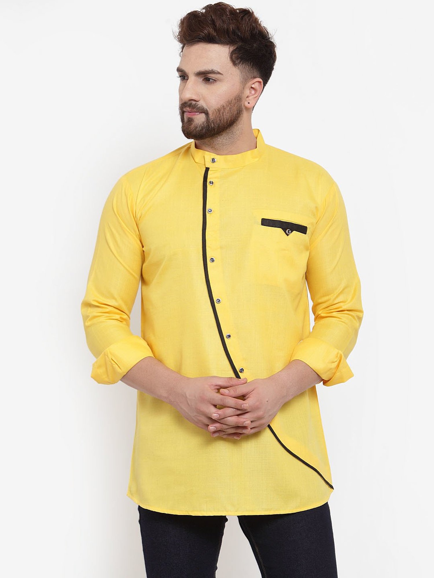 Benstoke Yellow Regular Fit Straight Short Kurta