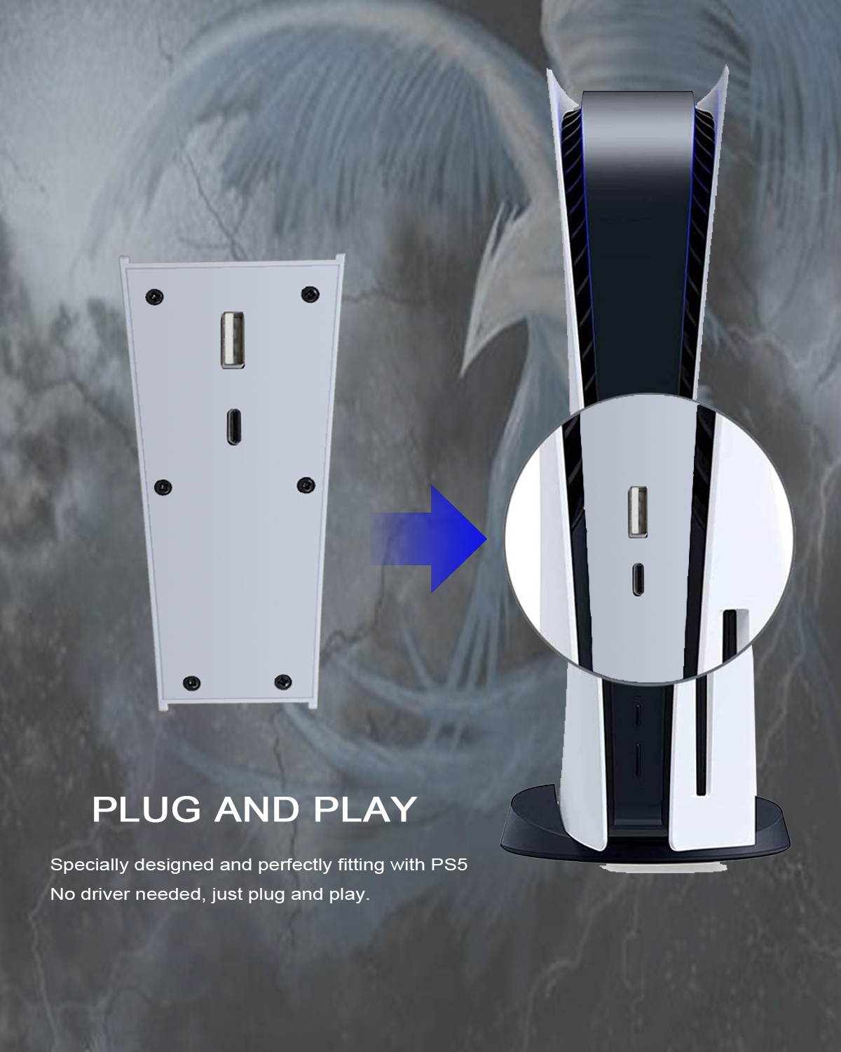 PS5 USB Hub, USB Type C 3.1 High Speed Transmission Extender Hub Adapter with 4 USB & 1 USB Charging Port & 1 USB C Port Converter Distributor Compatible with Playstation 5 Game Console (Black)