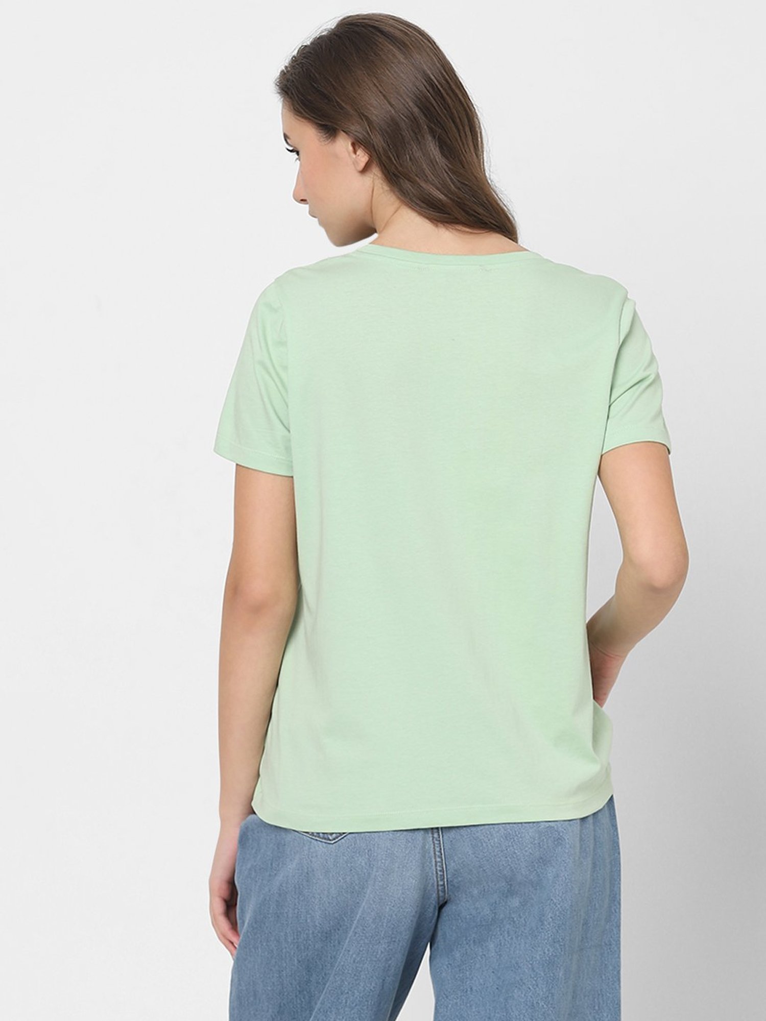 Vero Moda Sage Green Cotton Embroidered T-Shirt