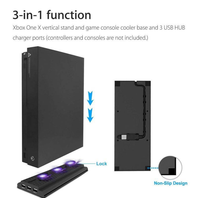 Original Vertical Stand Holder Base w/ 3 Cooling Fan USB For Xbox One X Console