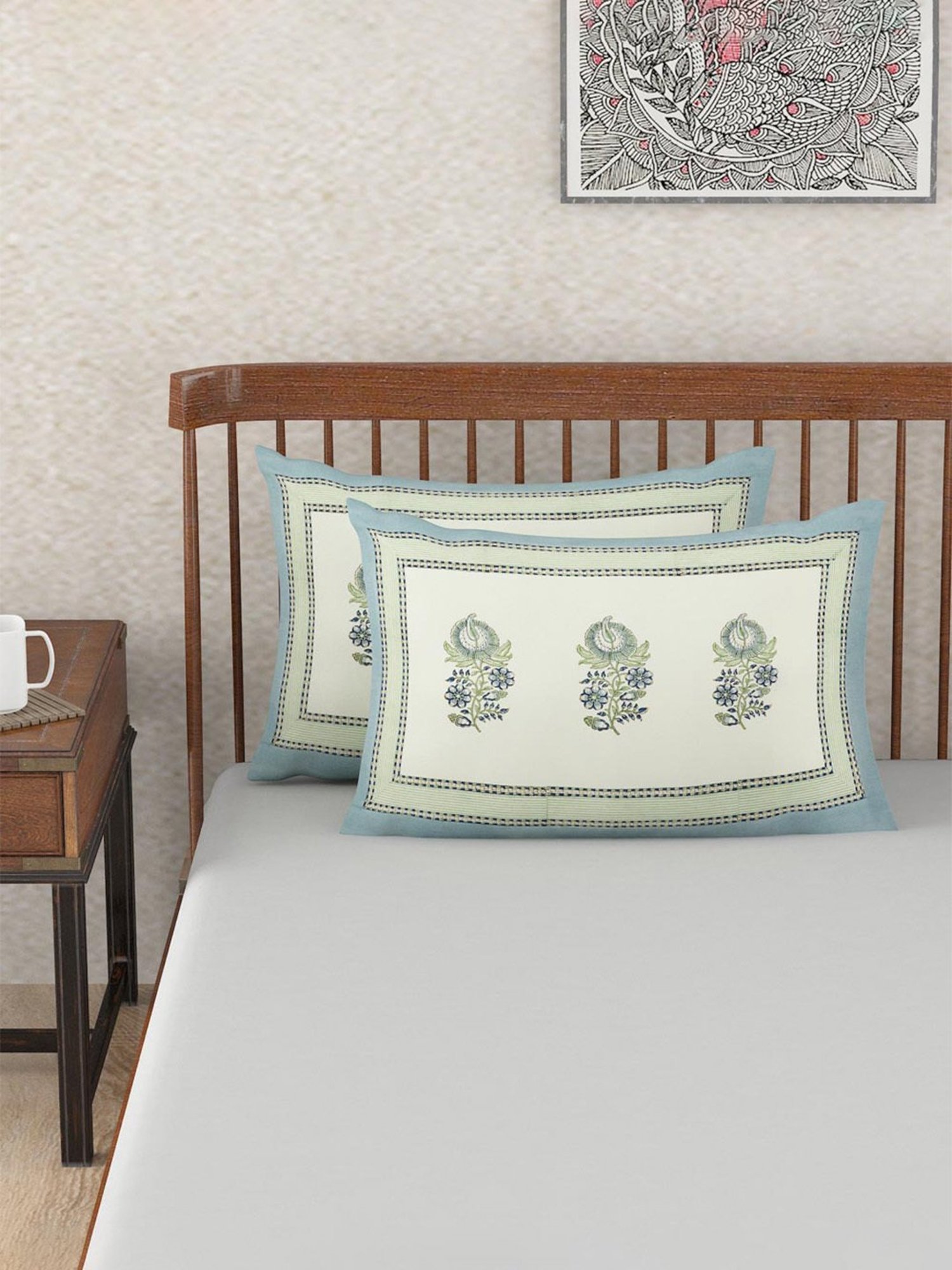 Fabindia Blue Cotton 116 TC Coramandel Pillow Covers - Set of 2