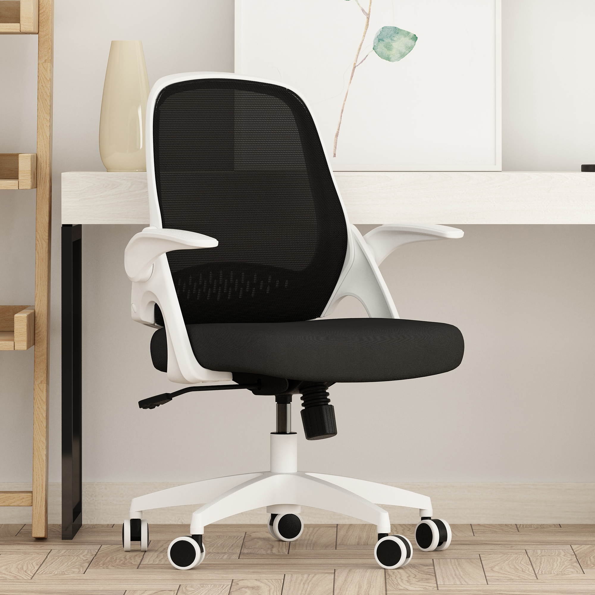 Hbada Office Task Desk Chair Swivel Home Comfort Chairs with Flip-up Arms and Adjustable Height, Black