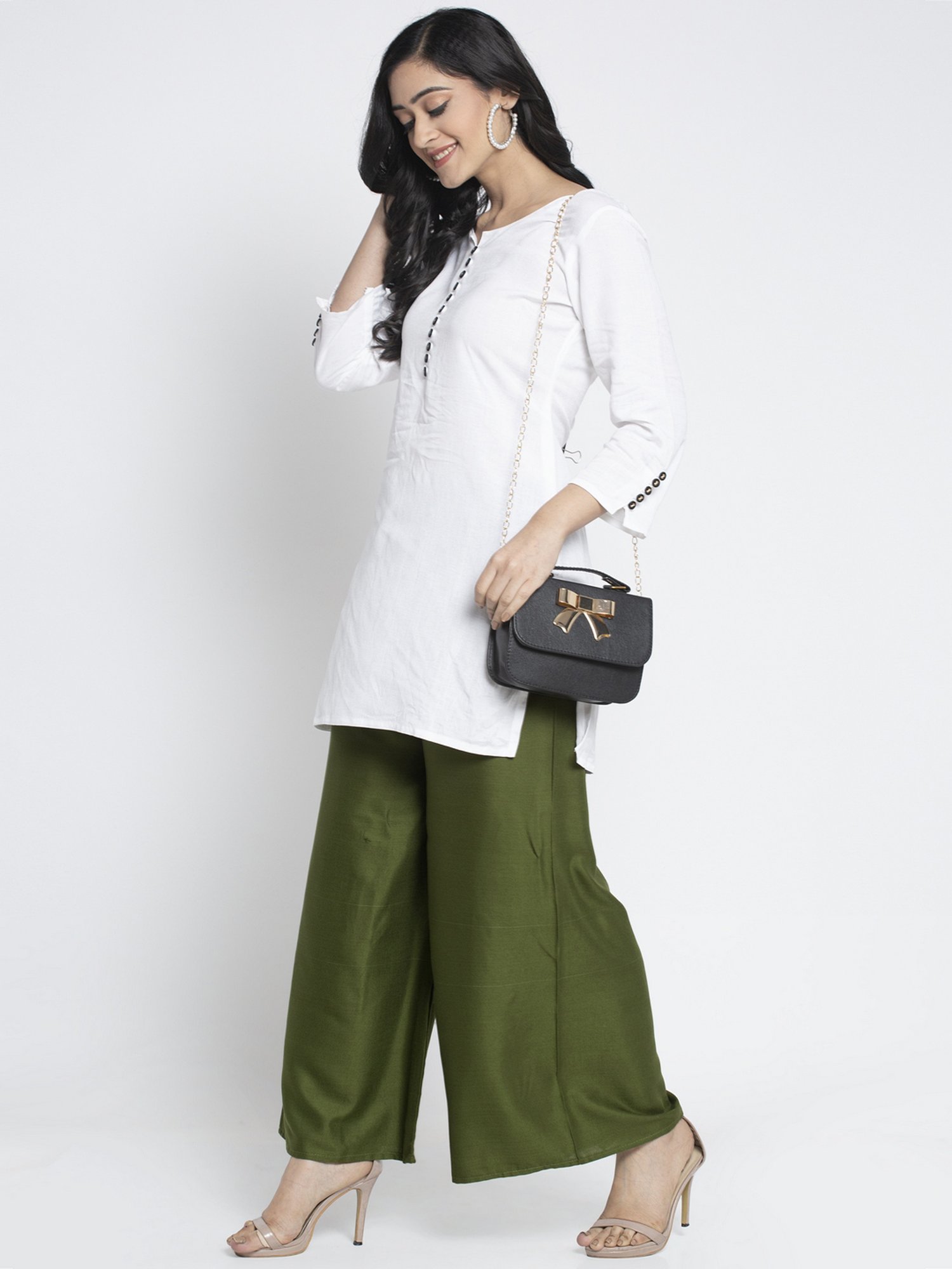 Gracit Green & Dark Brown Rayon Palazzos - Pack of 2