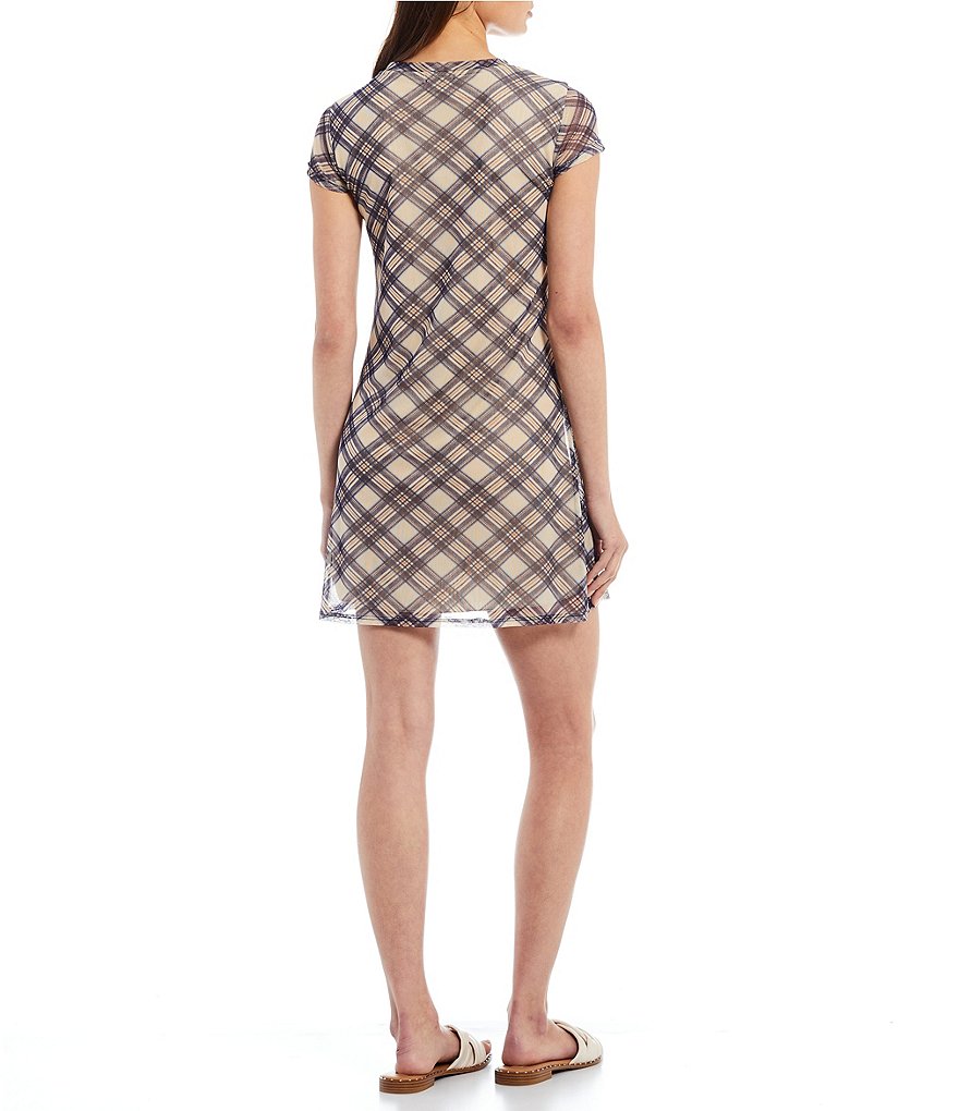 Originality Plaid Short Sleeve Mesh Dress